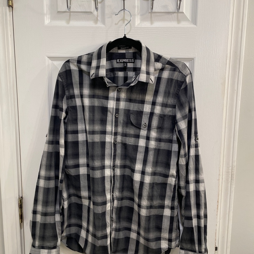 Express Men's Geo Print Camp Collar Shirt Modern Fit Size M
